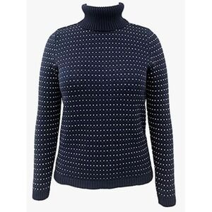 Karen Scott Womens 90s Preppy Nautical Birds Eye Knit Turtleneck Sweater XL Blue